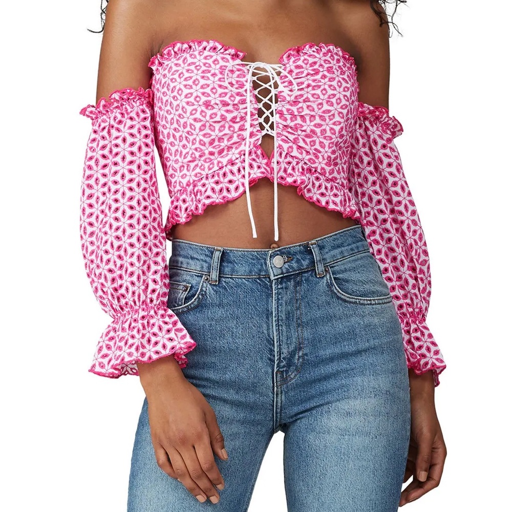 Bardot Pink Patterned Off-Shoulder Blouse